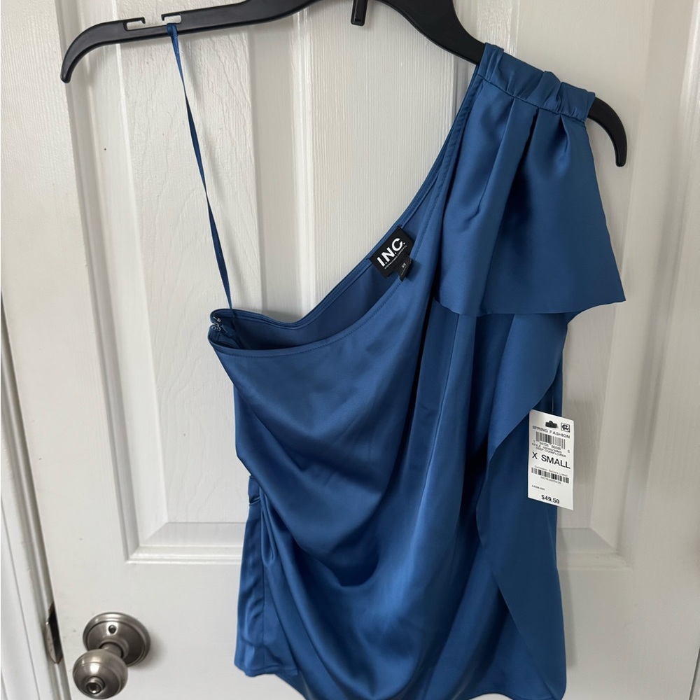 NWT - INC. XS Blue One-Shoulder Top